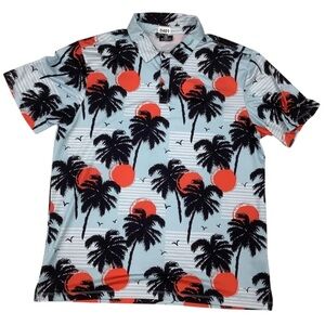 Men’s Greenside Golf Tropical Palm Tree Golf Polo Short Sleeve Shirt Size XXL